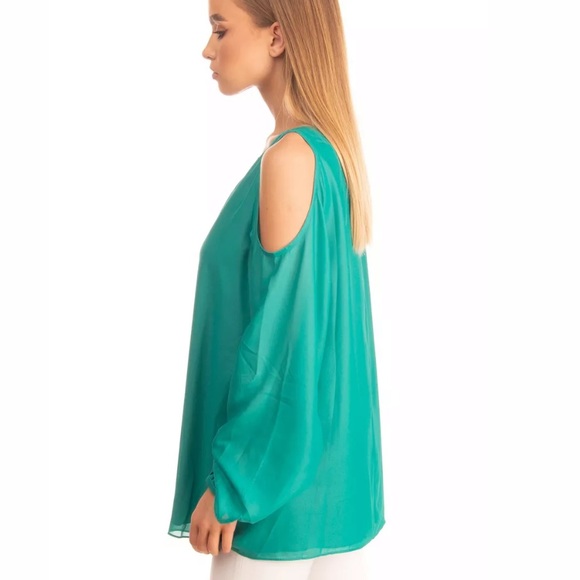 MARCIANO GUESS Cold Shoulder Chiffon Sheer Sleeve S - Picture 2 of 5